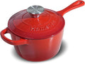 1.75QT Enameled Cast Iron Sauce Pan, Enameled Saucepan with Lid, Small Dutch Oven Cooking Kitchen Pot, Nonstick & Heavy Duty for Cooking Pasta Sauce, Gravy, Puddings, Marinate, Boiling - Red