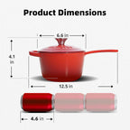 1.75QT Enameled Cast Iron Sauce Pan, Enameled Saucepan with Lid, Small Dutch Oven Cooking Kitchen Pot, Nonstick & Heavy Duty for Cooking Pasta Sauce, Gravy, Puddings, Marinate, Boiling - Red