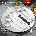 KOOMADE 48Pcs Stainless Steel Cutlery Set Steak Knives Included Mirror Polished Flatware Set Dinner Knife Fork Spoon Tableware Kitchen Utensils Dishwasher Safe For Home Restaurant Party