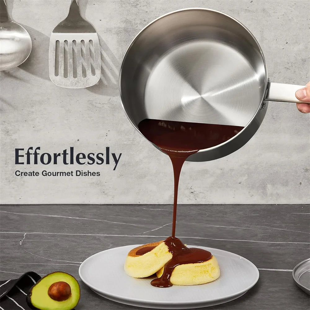 KOCH SYSTEME CS 1 Quart Stainless Steel Saucepan with Lid Premium Steel Sauce Pan Milk Pot Uncoated Cooking Pot Small Sauce Pot Induction Ready Oven Safe
