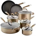 Anolon Advanced Hard Anodized Nonstick Deep Frying Pan/Skillet with Lid, 12 Inch, Aluminum, Bronze