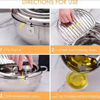 Stainless Steel Frying Pan with Lid, Temperature Control & Oil Drip Rack, Multi-Use Skillet for Frying Chips, Chicken, Compatible with Gas & Induction Cooktops