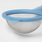 3pc Strainer Set Blue Plastic Body Stainless Steel Mesh For Kitchen Pasta Fruit Washing Easy Draining