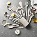 15Pcs Khaki Food Grade Silicone Kitchen Cookware Utensils Turner Spatula Soup Spoon Practical Cooking Tool Kitchenware Set