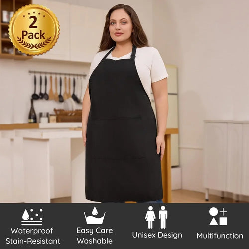 2 Pcs Plus Size Chef Apron, Unisex Professional Apron with 2 Pockets for Cooking, Work, Baking