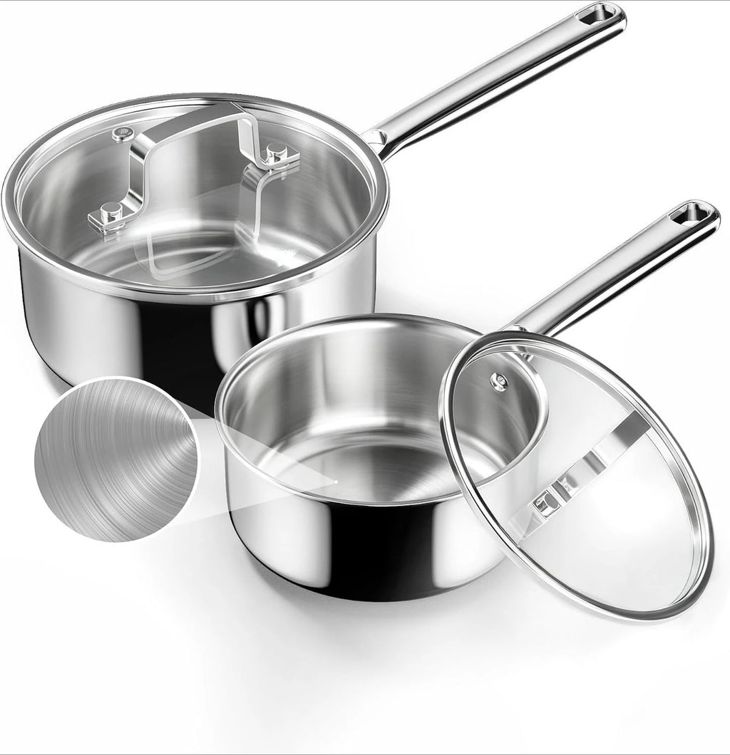 Sauce Pan Set, 1.5 QT & 2 QT Saucepan with Lid, Metal Utensils Safe, No Coating (PFAS/PFOA/PTFE Free), Dishwasher-Friendly, Oven-Safe Up to 900°F, Induction Ready