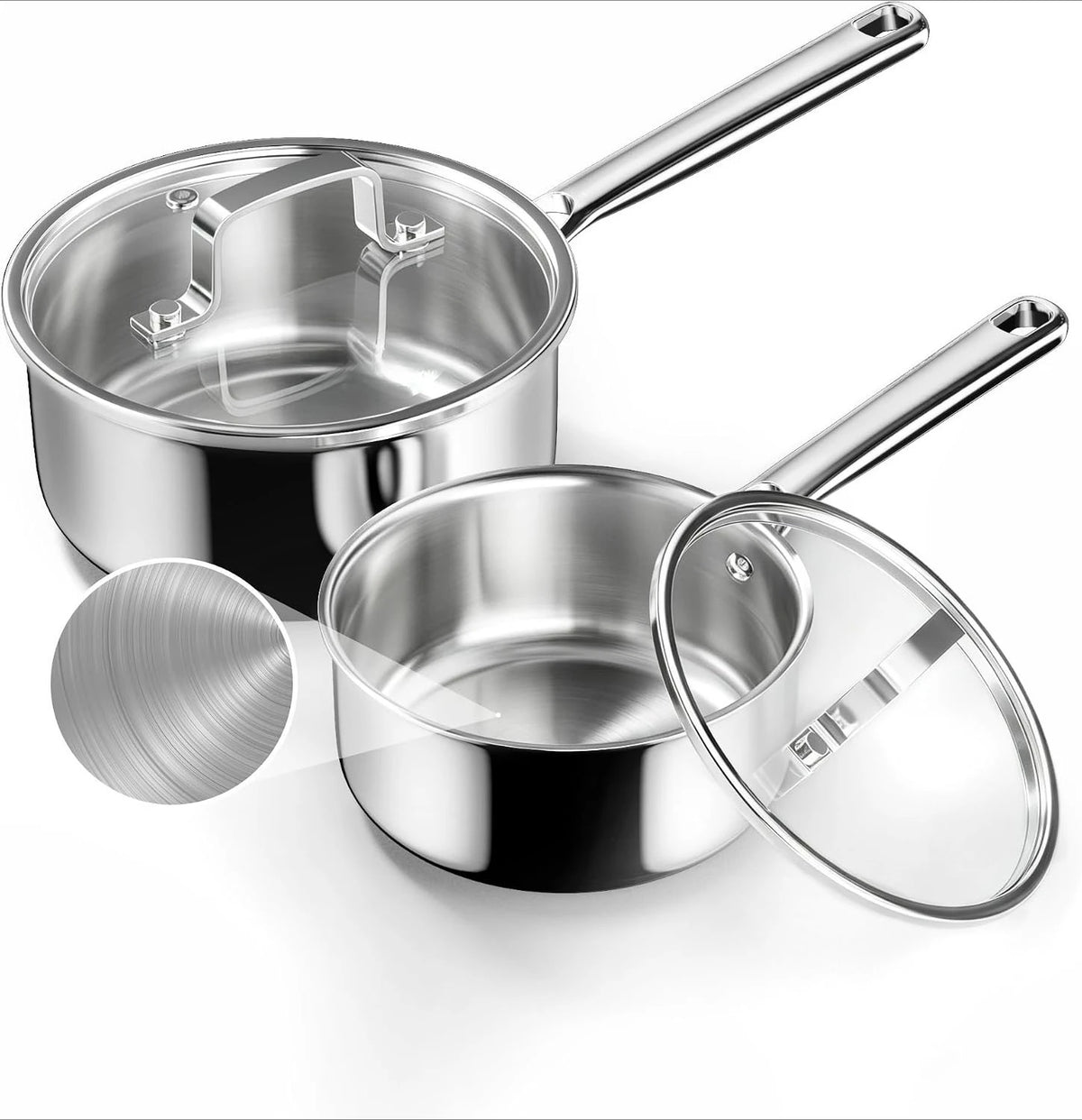 Sauce Pan Set, 1.5 QT & 2 QT Saucepan with Lid, Metal Utensils Safe, No Coating (PFAS/PFOA/PTFE Free), Dishwasher-Friendly, Oven-Safe Up to 900°F, Induction Ready
