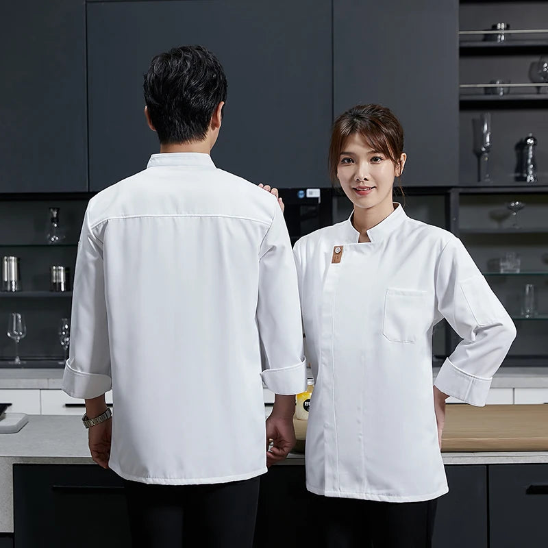 Pro Chef Coat Long Sleeve Durable Kitchen Workwear with Pockets Breathable Black Uniform for Restaurant  Cafe Catering Staff