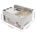 Commercial Dual Tank Deep Fryer 430 Magnetic Stainless Steel Riveted Structure 6L Per Tank LPG Powered Dual Independent Temp Control Energy-saving Burner Heat Dissipation Vents Dust Cover Flame Observation Hole Detachable Basket Condiment Holder