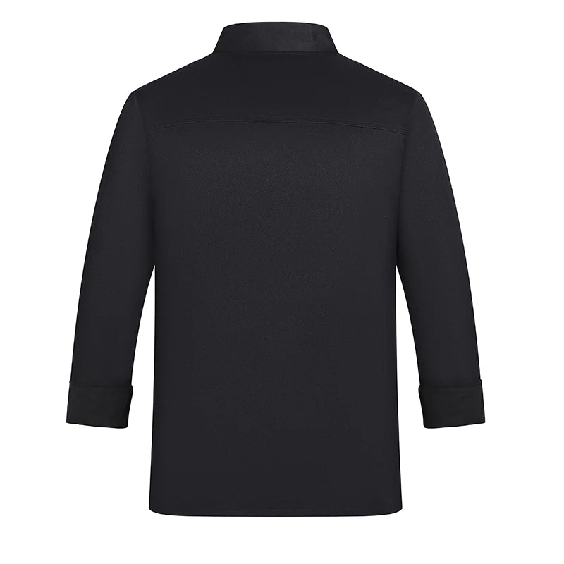 Pro Chef Coat Long Sleeve Durable Kitchen Workwear with Pockets Breathable Black Uniform for Restaurant  Cafe Catering Staff