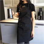 Beige Unisex Work Bib Apron Adjustable Neck Strap Large Pockets Durable Kitchen Cafe Shop Cooking Uniform