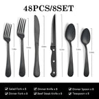 KOOMADE 48Pcs Stainless Steel Cutlery Set Steak Knives Included Mirror Polished Flatware Set Dinner Knife Fork Spoon Tableware Kitchen Utensils Dishwasher Safe For Home Restaurant Party