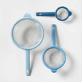 3pc Strainer Set Blue Plastic Body Stainless Steel Mesh For Kitchen Pasta Fruit Washing Easy Draining