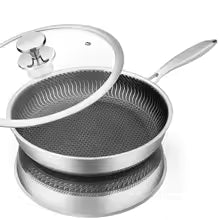 Professional Honeycomb Nonstick Stainless Steel Frying Pan with Lid