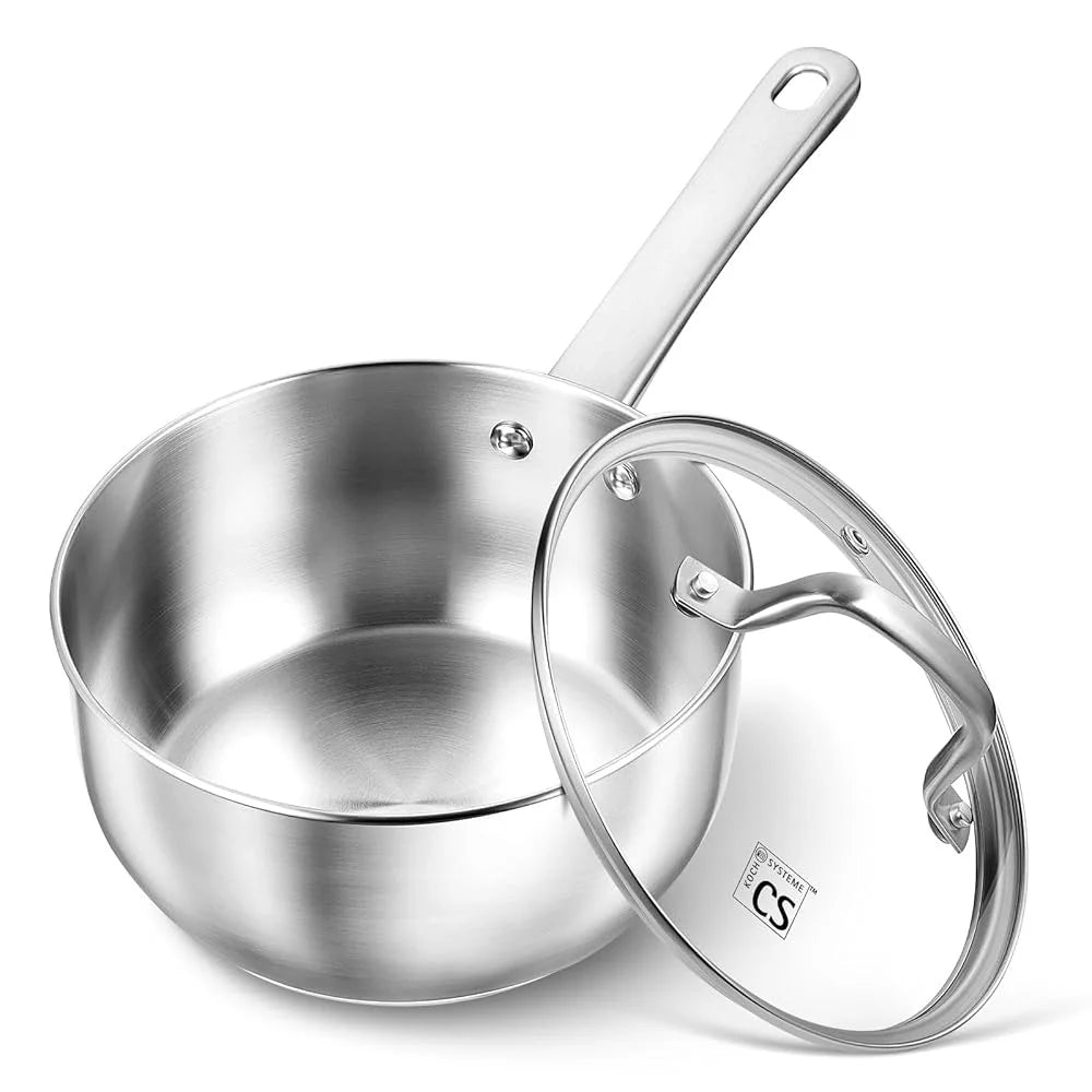 KOCH SYSTEME CS 1 Quart Stainless Steel Saucepan with Lid Premium Steel Sauce Pan Milk Pot Uncoated Cooking Pot Small Sauce Pot Induction Ready Oven Safe