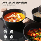 17 Piece Pots And Pans Set, Granite Nonstick Detachable Handle Cookware, Space Saving Induction Cookwares, Kitchen RV Cooking Sets With Frying, Sauce, Saute, Tempered Glass Lid, Oven , Black