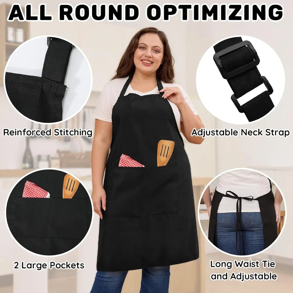 2 Pcs Plus Size Chef Apron, Unisex Professional Apron with 2 Pockets for Cooking, Work, Baking