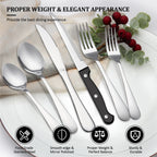 KOOMADE 48Pcs Stainless Steel Cutlery Set Steak Knives Included Mirror Polished Flatware Set Dinner Knife Fork Spoon Tableware Kitchen Utensils Dishwasher Safe For Home Restaurant Party