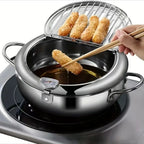 Stainless Steel Frying Pan with Lid, Temperature Control & Oil Drip Rack, Multi-Use Skillet for Frying Chips, Chicken, Compatible with Gas & Induction Cooktops