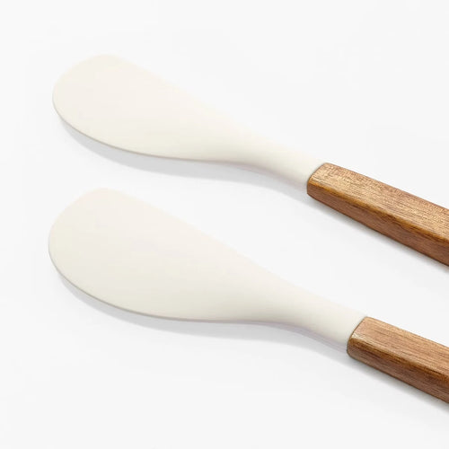 2PK Mini Spatula Set Acacia Wood And Silicone Cream Spatulas for Kitchen And Cooking