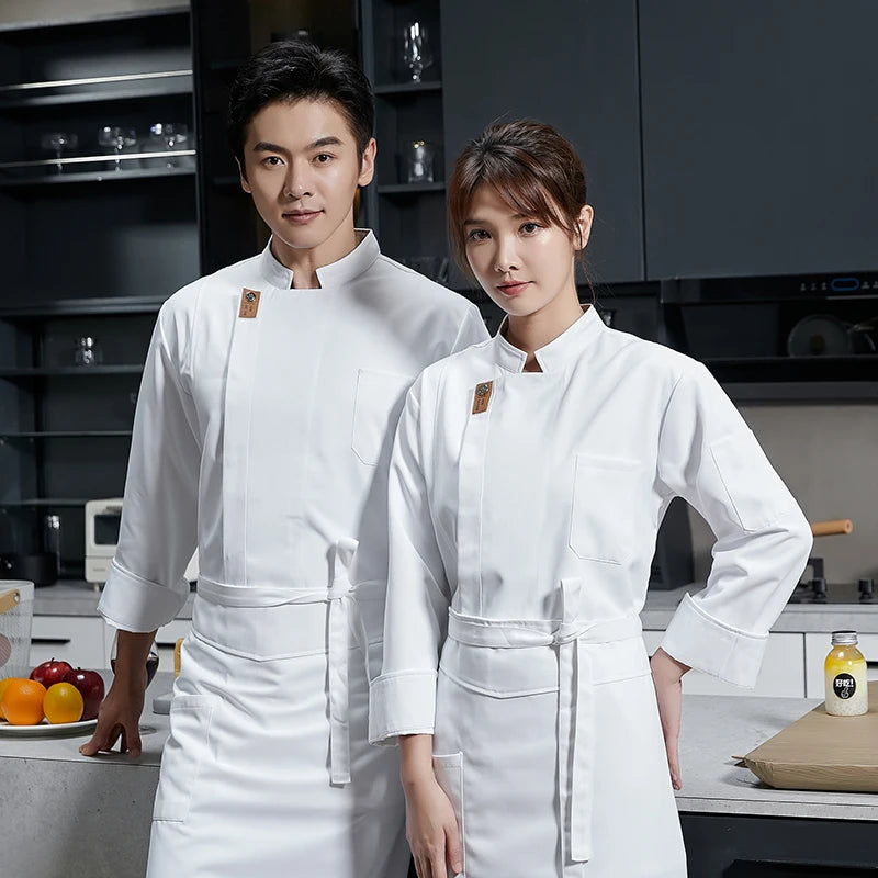 Pro Chef Coat Long Sleeve Durable Kitchen Workwear with Pockets Breathable Black Uniform for Restaurant  Cafe Catering Staff