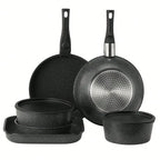17 Piece Pots And Pans Set, Granite Nonstick Detachable Handle Cookware, Space Saving Induction Cookwares, Kitchen RV Cooking Sets With Frying, Sauce, Saute, Tempered Glass Lid, Oven , Black