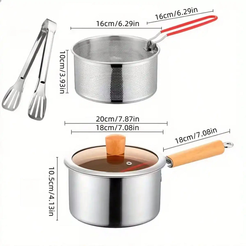 Deep Fryer Pot Clean Minimalist 304 Stainless Steel Deep Fryer Strainer Basket Food Tongs Wooden Handle For Frying Fish Chicken Wings French Fries Shrimp Kitchen Cooking Essentials Housewarming Gift Christmas Decor