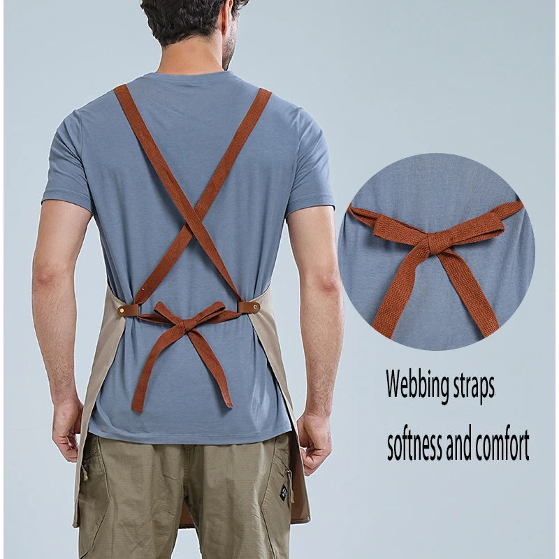 Kitchen Apron Waterproof Cross Adjustable Webbing Restaurant Bar Barbershop Work Apron
