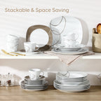 VEWEET 30-Piece Porcelain Ceramic Kitchen Dinner Plate Set with 6pcs Dessert Plates/Soup Plates/Dinner Plates/Cups/Saucers
