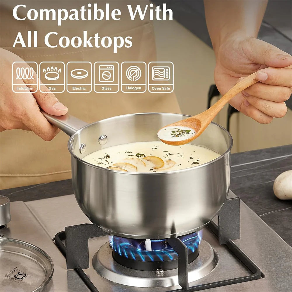 KOCH SYSTEME CS 1 Quart Stainless Steel Saucepan with Lid Premium Steel Sauce Pan Milk Pot Uncoated Cooking Pot Small Sauce Pot Induction Ready Oven Safe