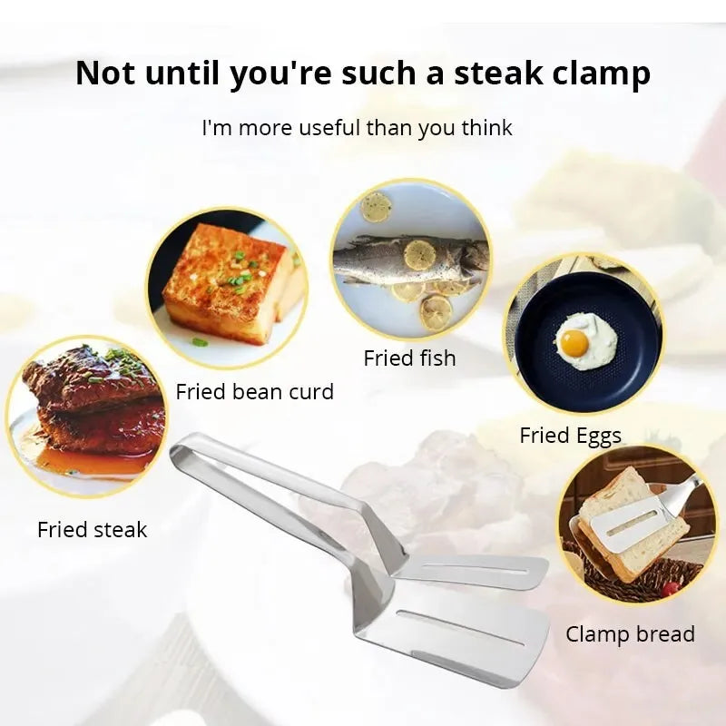 Stainless Steel Frying Shovel Clip Multifunctional Steak BBQ Tongs Frying Fish Spatula Clip Household Kitchen Tool Bread Clip