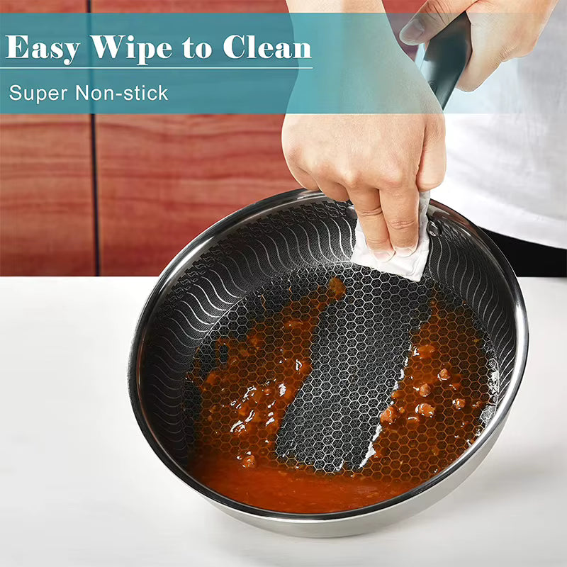Professional Honeycomb Nonstick Stainless Steel Frying Pan with Lid
