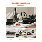 17 Piece Pots And Pans Set, Granite Nonstick Detachable Handle Cookware, Space Saving Induction Cookwares, Kitchen RV Cooking Sets With Frying, Sauce, Saute, Tempered Glass Lid, Oven , Black