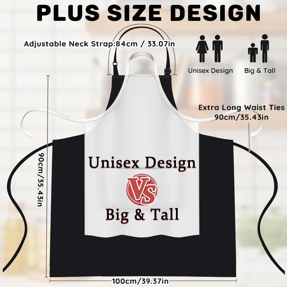 2 Pcs Plus Size Chef Apron, Unisex Professional Apron with 2 Pockets for Cooking, Work, Baking