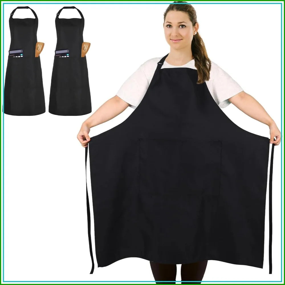 2 Pcs Plus Size Chef Apron, Unisex Professional Apron with 2 Pockets for Cooking, Work, Baking