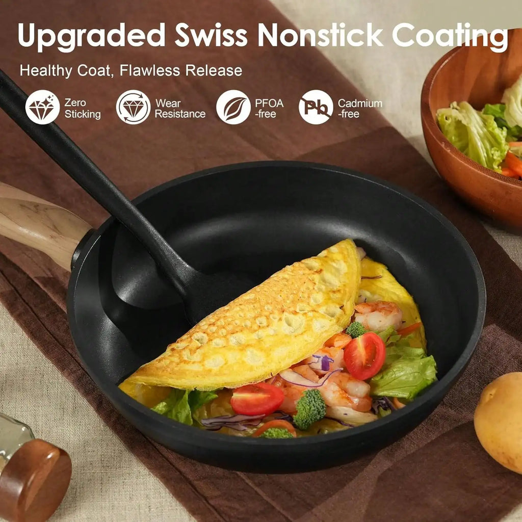 17 Piece Pots And Pans Set, Granite Nonstick Detachable Handle Cookware, Space Saving Induction Cookwares, Kitchen RV Cooking Sets With Frying, Sauce, Saute, Tempered Glass Lid, Oven , Black