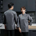 Pro Chef Coat Long Sleeve Durable Kitchen Workwear with Pockets Breathable Black Uniform for Restaurant  Cafe Catering Staff