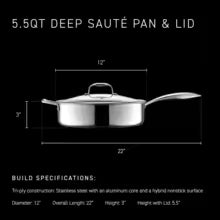 5.5 Quart Hybrid Nonstick Deep Sauté Frying Pan with Lid, Dishwasher and Oven-Safe, Induction Ready Compatible with All Cooktops