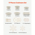 17 Piece Pots And Pans Set, Granite Nonstick Detachable Handle Cookware, Space Saving Induction Cookwares, Kitchen RV Cooking Sets With Frying, Sauce, Saute, Tempered Glass Lid, Oven , Black