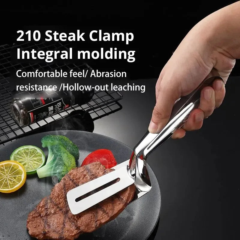 Stainless Steel Frying Shovel Clip Multifunctional Steak BBQ Tongs Frying Fish Spatula Clip Household Kitchen Tool Bread Clip