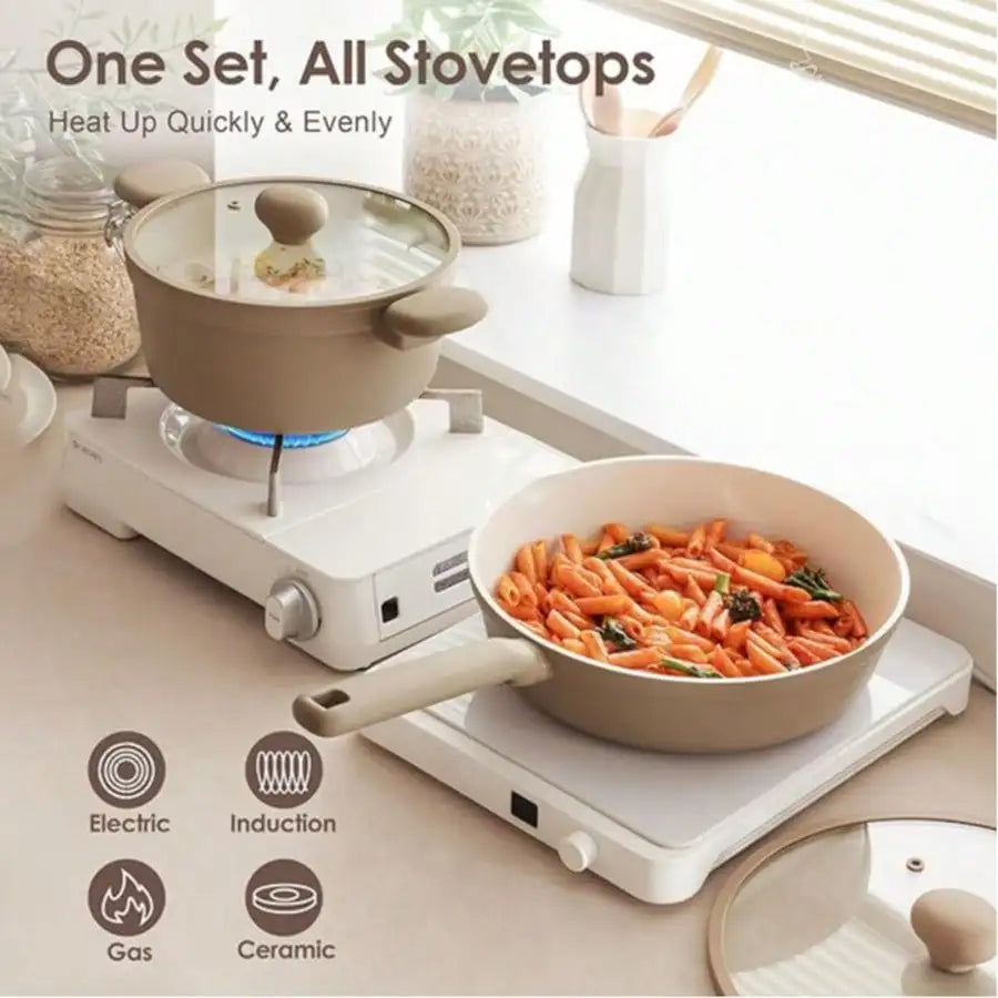 17 Piece Pots And Pans Set, Granite Nonstick Detachable Handle Cookware, Space Saving Induction Cookwares, Kitchen RV Cooking Sets With Frying, Sauce, Saute, Tempered Glass Lid, Oven , Black