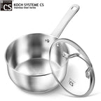 KOCH SYSTEME CS 1 Quart Stainless Steel Saucepan with Lid Premium Steel Sauce Pan Milk Pot Uncoated Cooking Pot Small Sauce Pot Induction Ready Oven Safe