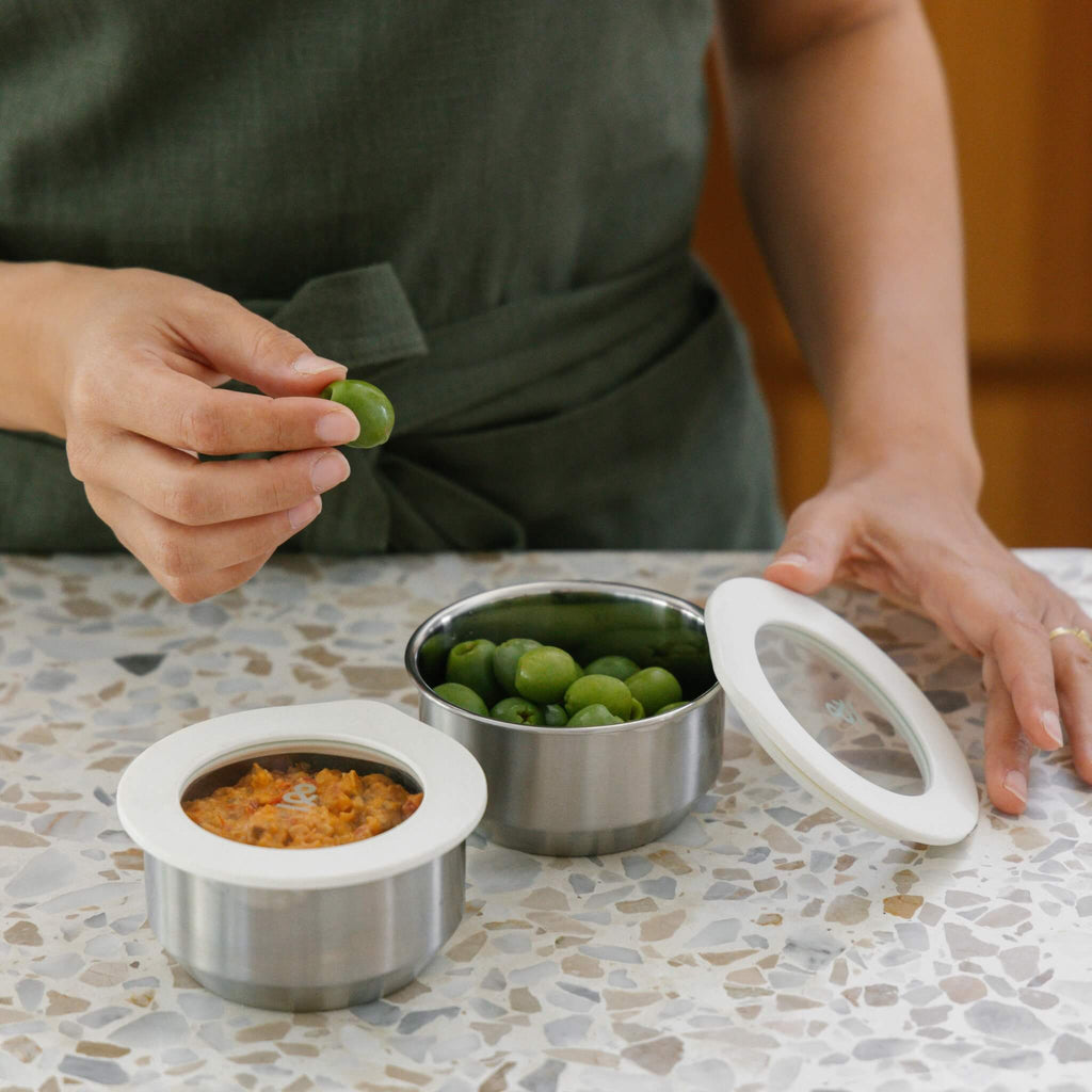 Round Stainless Steel and Glass Dip Bowls