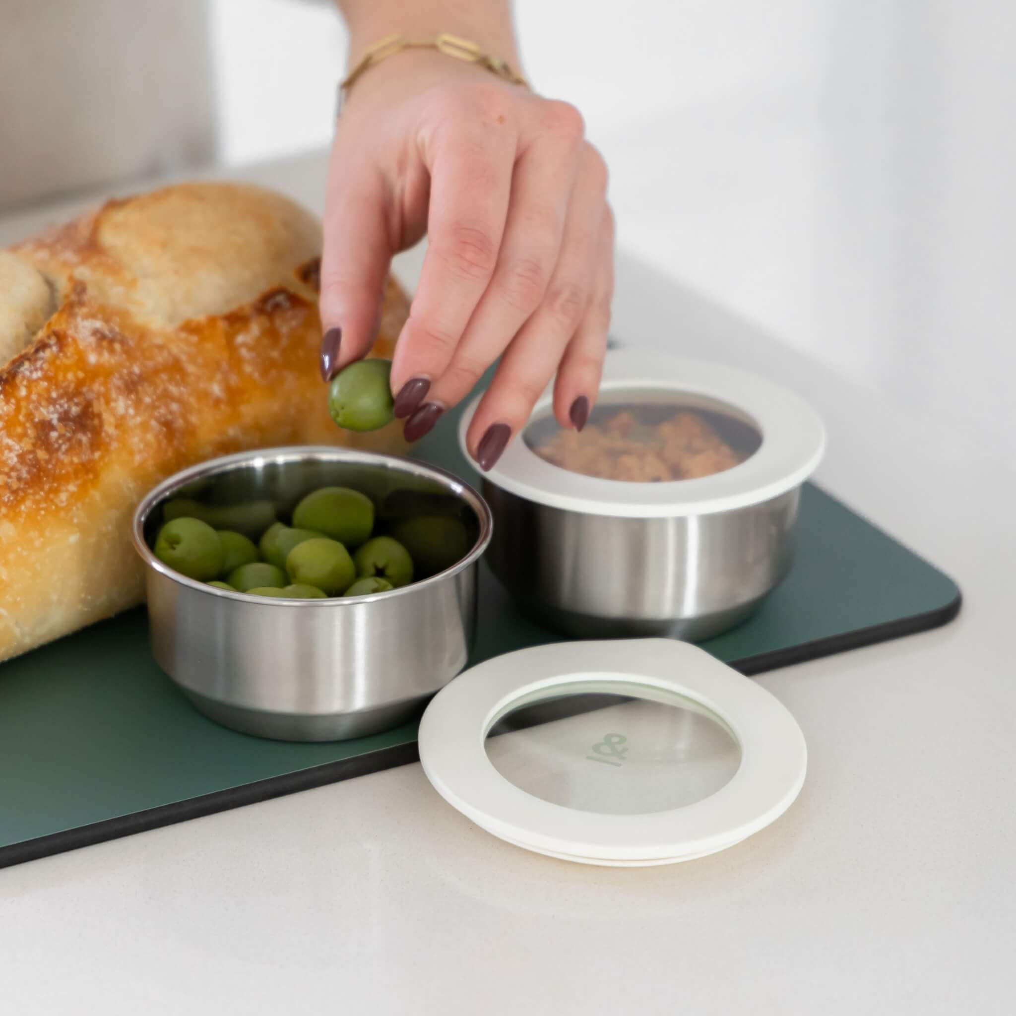 Round Stainless Steel and Glass Dip Bowls